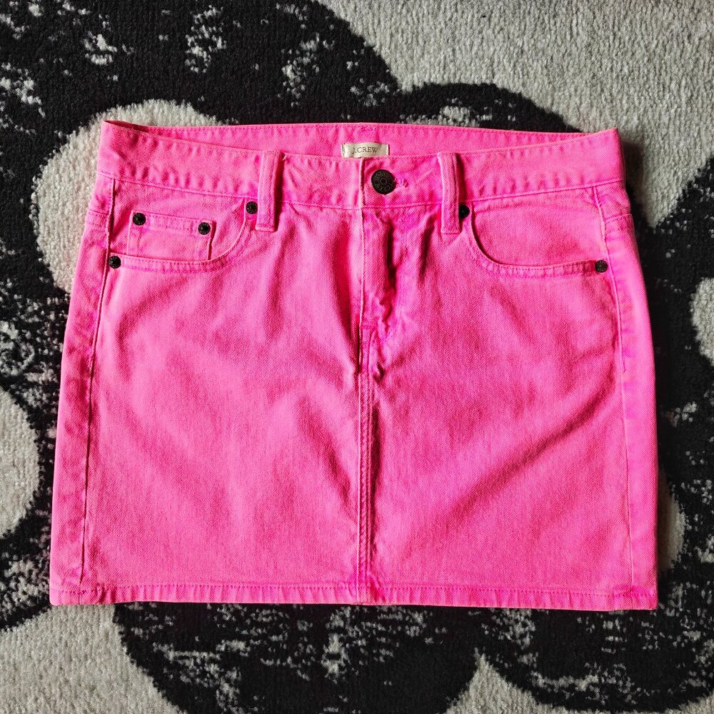 Hot Pink Neon Denim Mini Skirt, J CREW, Size 27 (stretchy)
